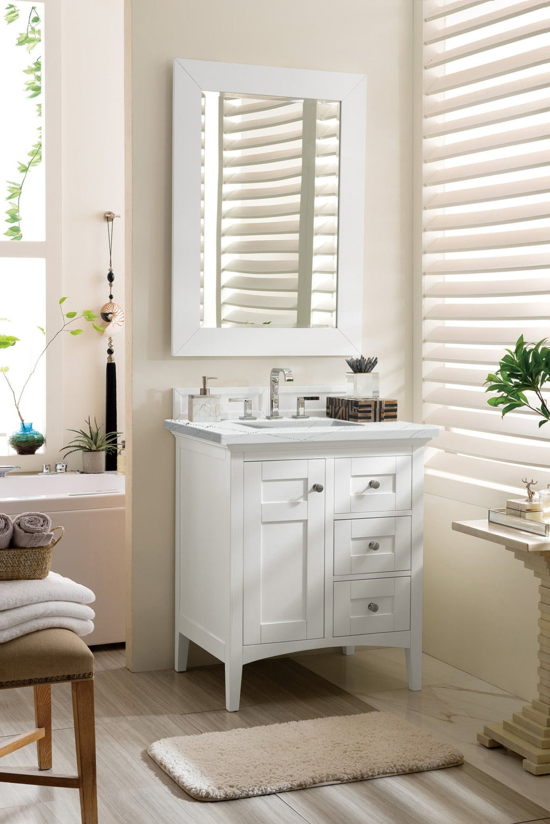 Palisades 30" Single Vanity, Bright White w/ 3 CM Ethereal Noctis Silestone Top