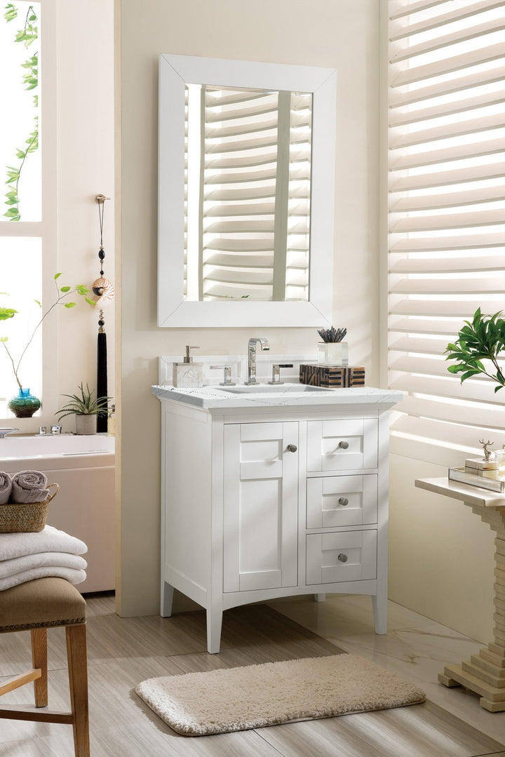 Palisades 30" Single Vanity, Bright White w/ 3 CM Ethereal Noctis Silestone Top