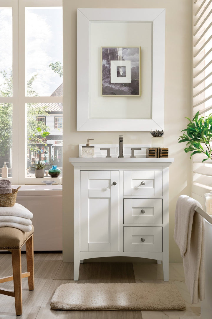 Palisades 30" Single Vanity, Bright White w/ 3 CM White Zeus Silestone Top