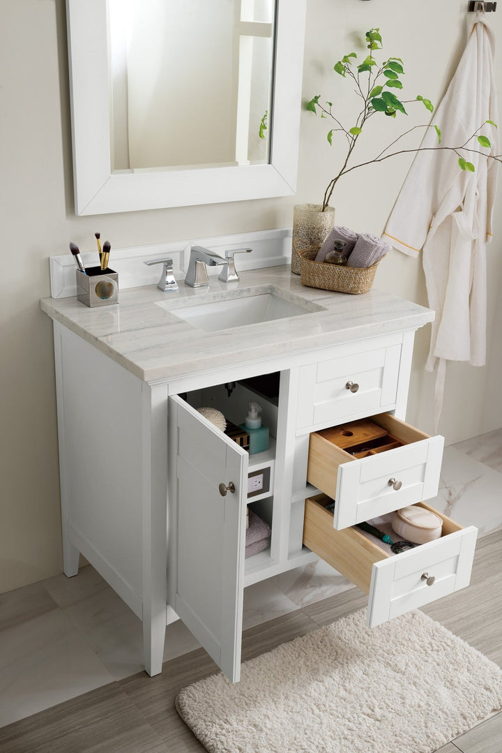 Palisades 36" Single Vanity, Bright White w/ 3 CM Arctic Fall Solid Surface Top