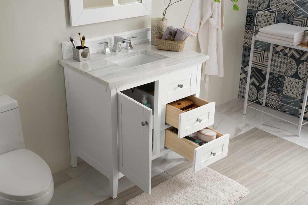 Palisades 36" Single Vanity, Bright White w/ 3 CM Arctic Fall Solid Surface Top