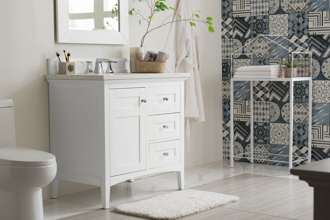 Palisades 36" Single Vanity, Bright White w/ 3 CM Arctic Fall Solid Surface Top