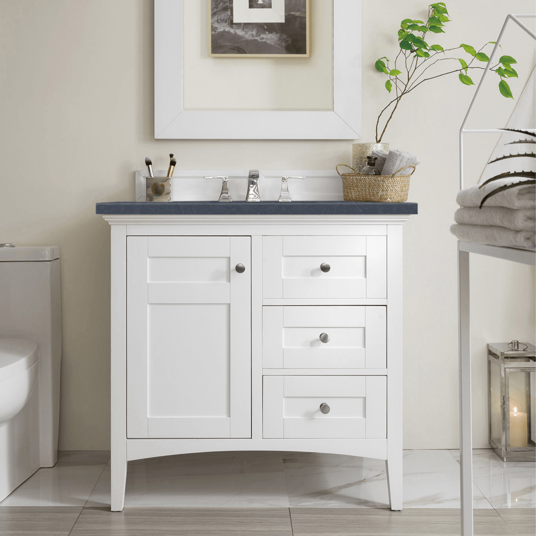 Palisades 36" Single Vanity, Bright White w/ 3 CM Charcoal Soapstone Silestone Top