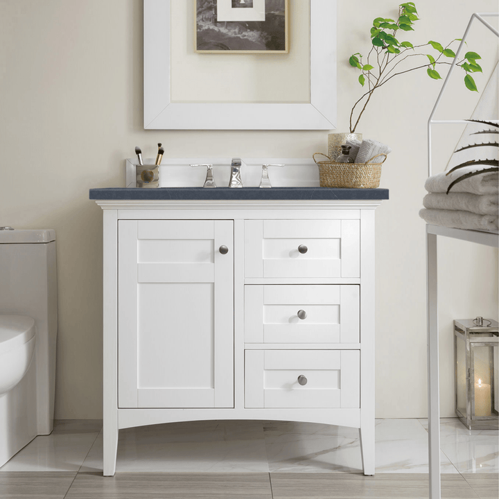 Palisades 36" Single Vanity, Bright White w/ 3 CM Charcoal Soapstone Silestone Top