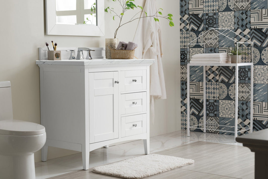 Palisades 36" Single Vanity, Bright White w/ 3 CM Ethereal Noctis Silestone Top