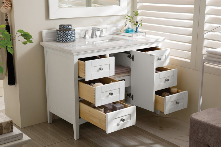 Palisades 48" Single Vanity, Bright White w/ 3 CM Arctic Fall Solid Surface Top