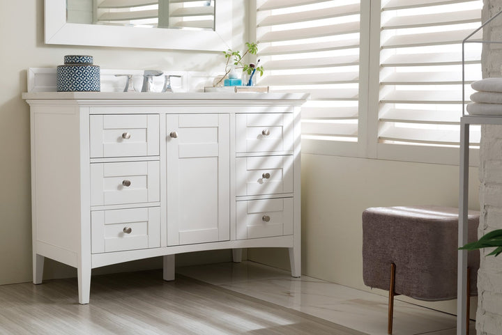 Palisades 48" Single Vanity, Bright White w/ 3 CM Arctic Fall Solid Surface Top