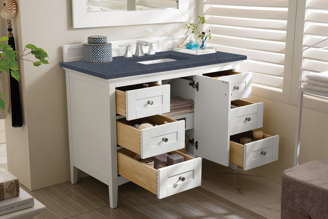 Palisades 48" Single Vanity, Bright White w/ 3 CM Charcoal Soapstone Silestone Top