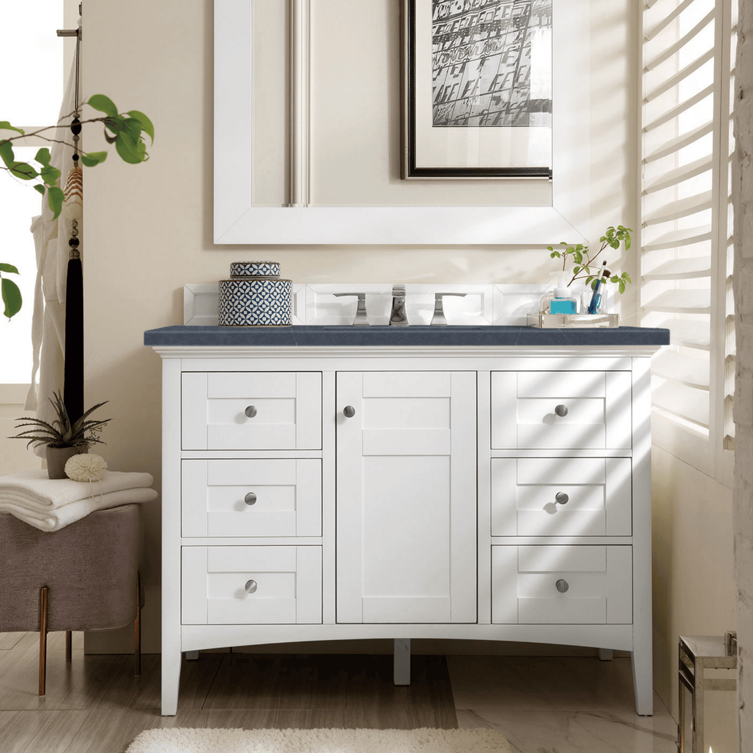 Palisades 48" Single Vanity, Bright White w/ 3 CM Charcoal Soapstone Silestone Top