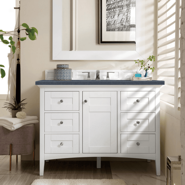 Palisades 48" Single Vanity, Bright White w/ 3 CM Charcoal Soapstone Silestone Top