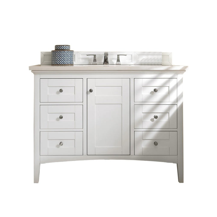 Palisades 48" Single Vanity, Bright White w/ 3 CM Eternal Jasmine Pearl Silestone Top