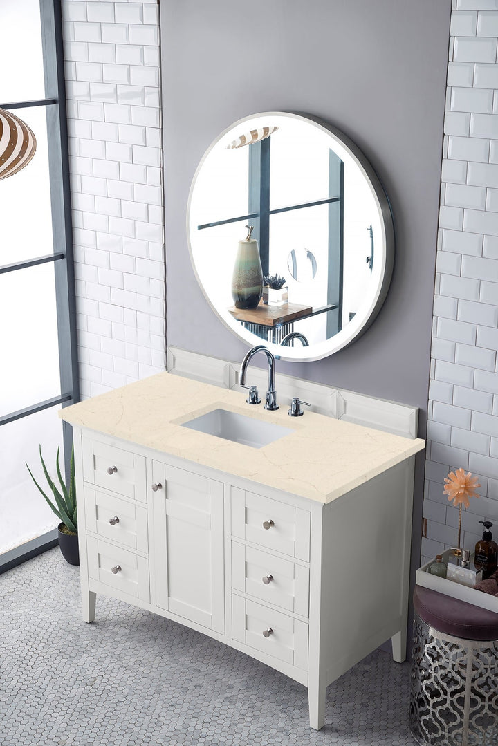 Palisades 48" Single Vanity, Bright White w/ 3 CM Eternal Marfil Silestone Top