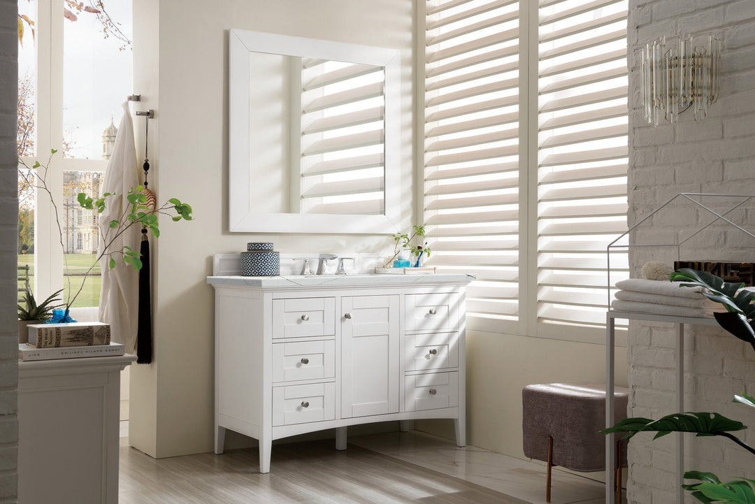 Palisades 48" Single Vanity, Bright White w/ 3 CM Ethereal Noctis Silestone Top