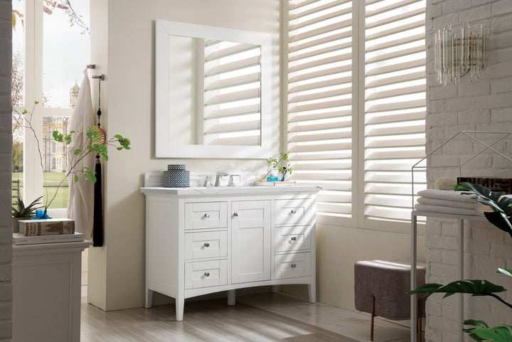 Palisades 48" Single Vanity, Bright White w/ 3 CM Ethereal Noctis Silestone Top