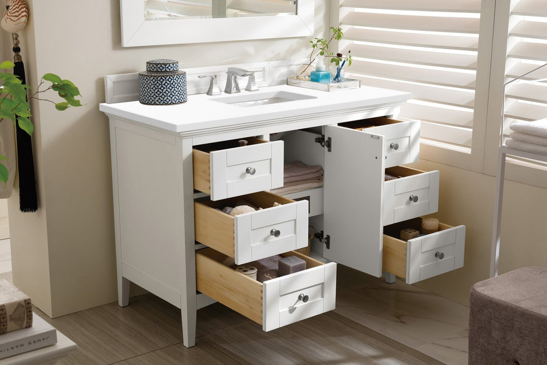 Palisades 48" Single Vanity, Bright White w/ 3 CM White Zeus Silestone Top