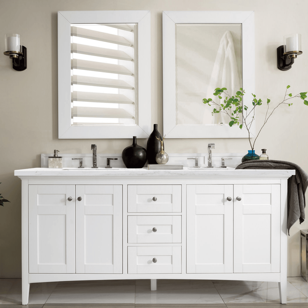 Palisades 72" Double Vanity, Bright White w/ 3 CM Arctic Fall Solid Surface Top