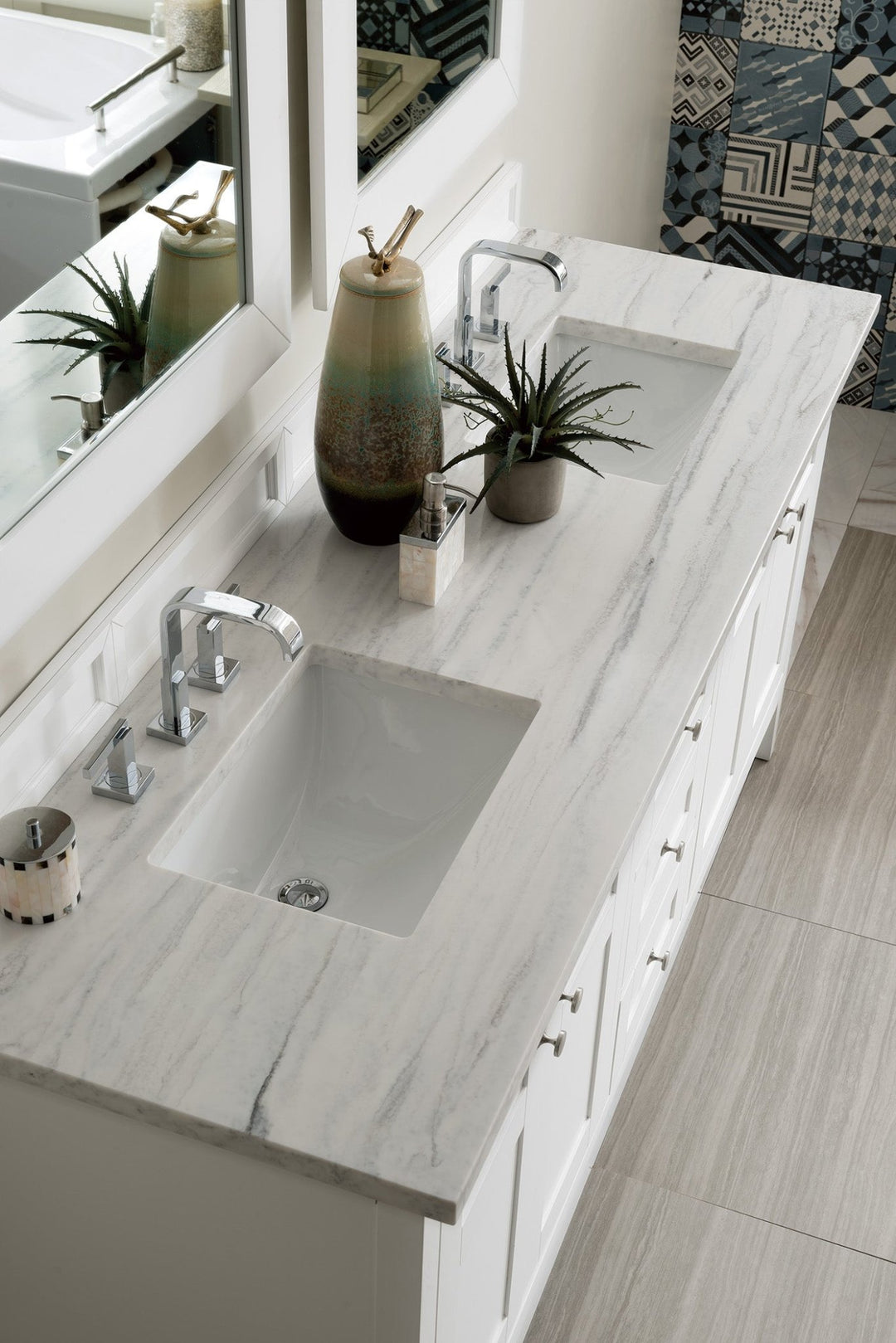 Palisades 72" Double Vanity, Bright White w/ 3 CM Arctic Fall Solid Surface Top