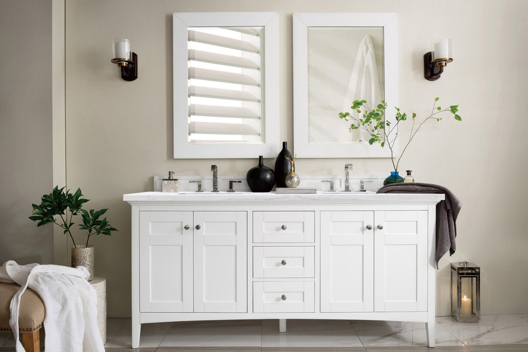 Palisades 72" Double Vanity, Bright White w/ 3 CM Arctic Fall Solid Surface Top