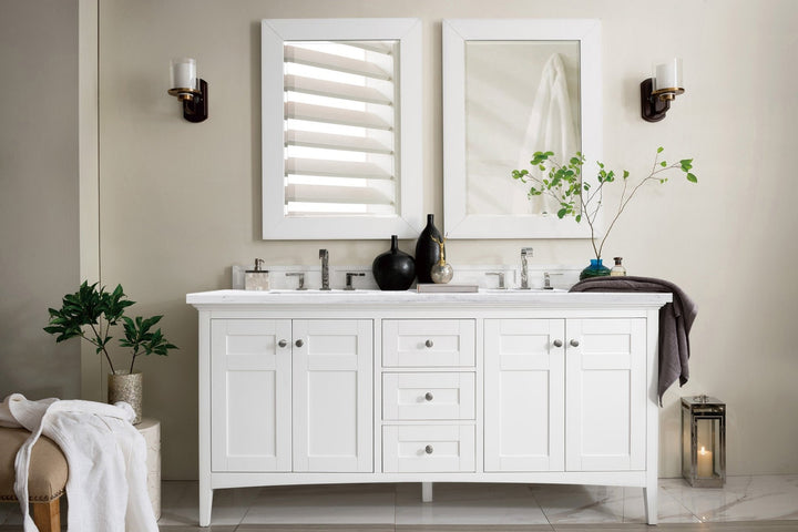 Palisades 72" Double Vanity, Bright White w/ 3 CM Arctic Fall Solid Surface Top