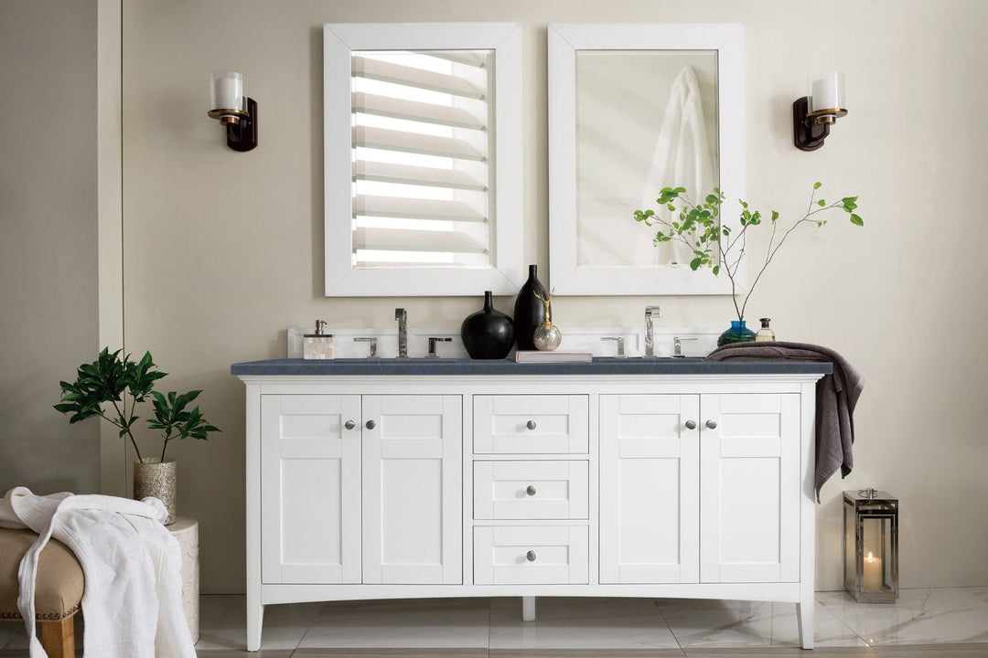 Palisades 72" Double Vanity, Bright White w/ 3 CM Charcoal Soapstone Silestone Top