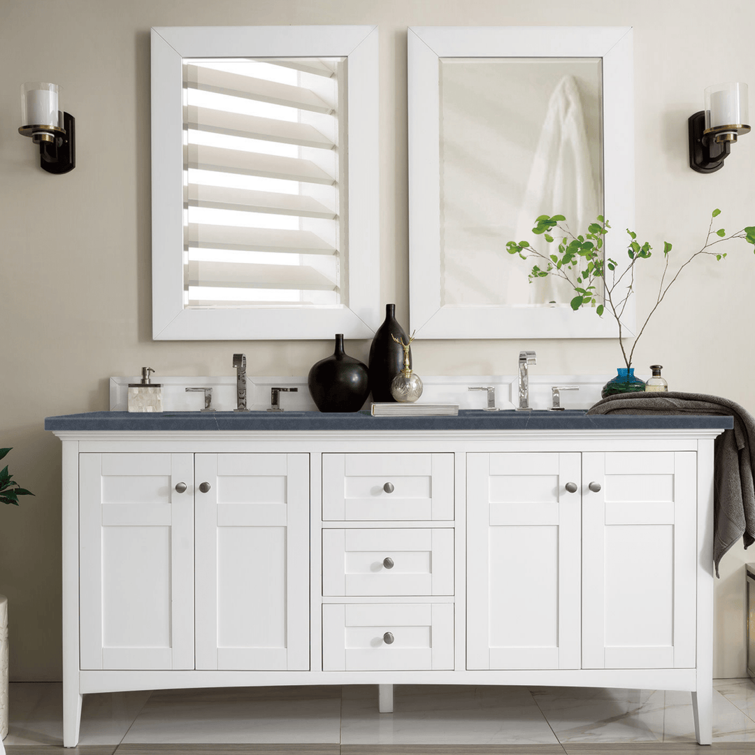 Palisades 72" Double Vanity, Bright White w/ 3 CM Charcoal Soapstone Silestone Top
