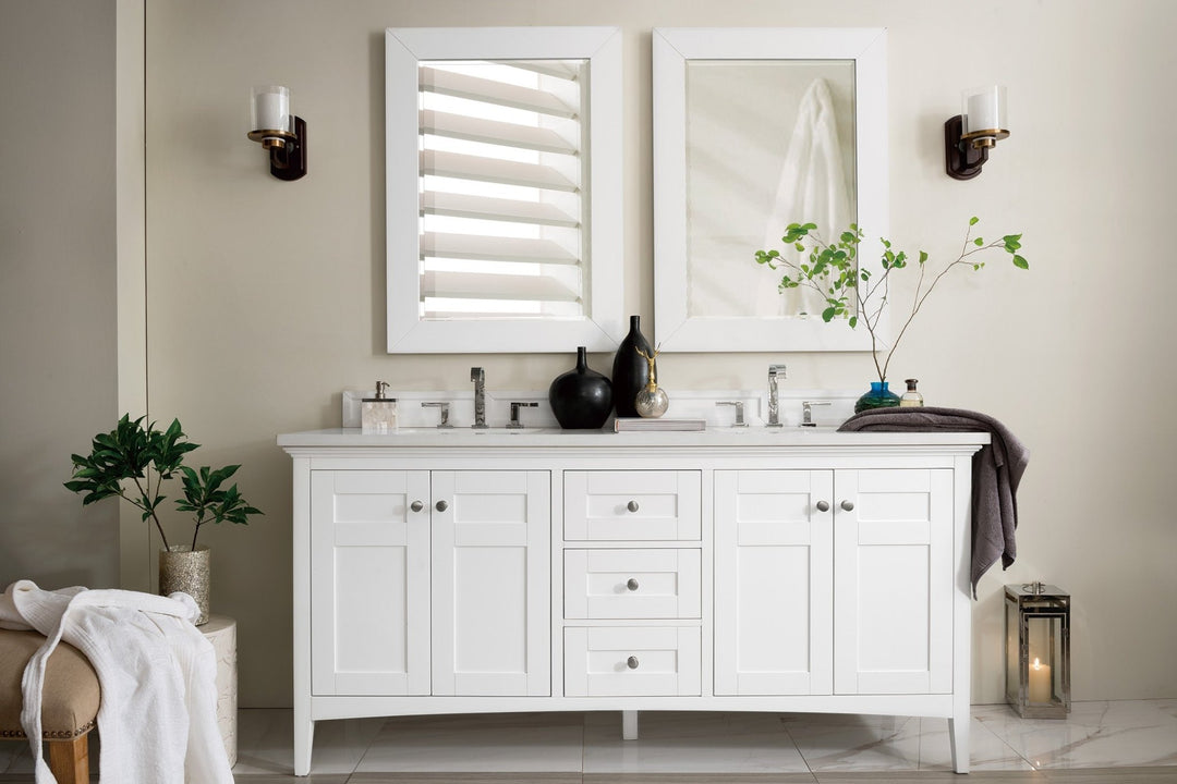 Palisades 72" Double Vanity, Bright White w/ 3 CM White Zeus Silestone Top