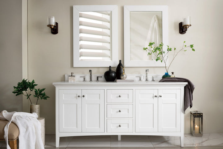 Palisades 72" Double Vanity, Bright White w/ 3 CM White Zeus Silestone Top