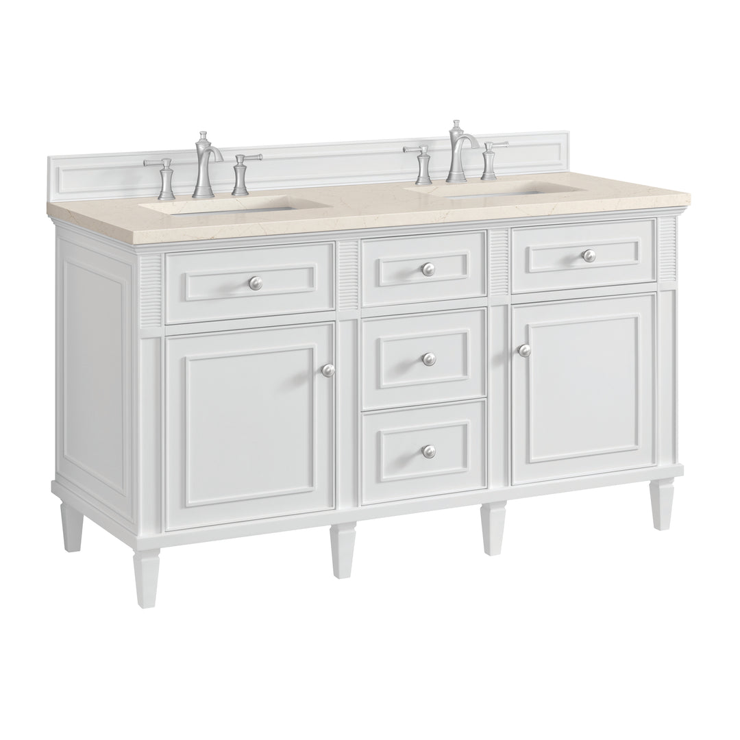 Lorelai 60" Double Vanity, Bright White w/ 3 CM Eternal Marfil Silestone Top