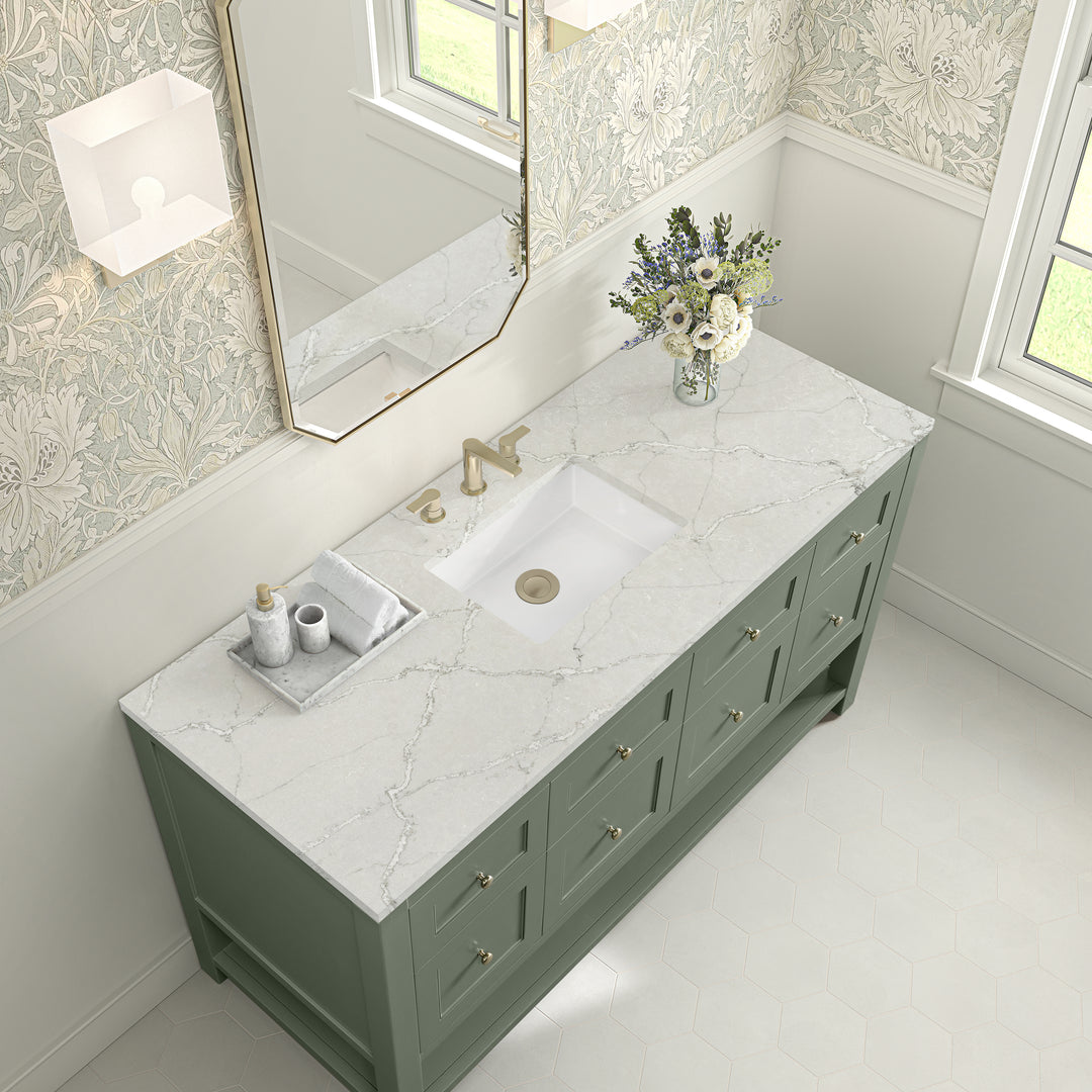 Breckenridge 60" Single Vanity, Smokey Celadon, w/ 3 CM Victorian Silver Quartz Top