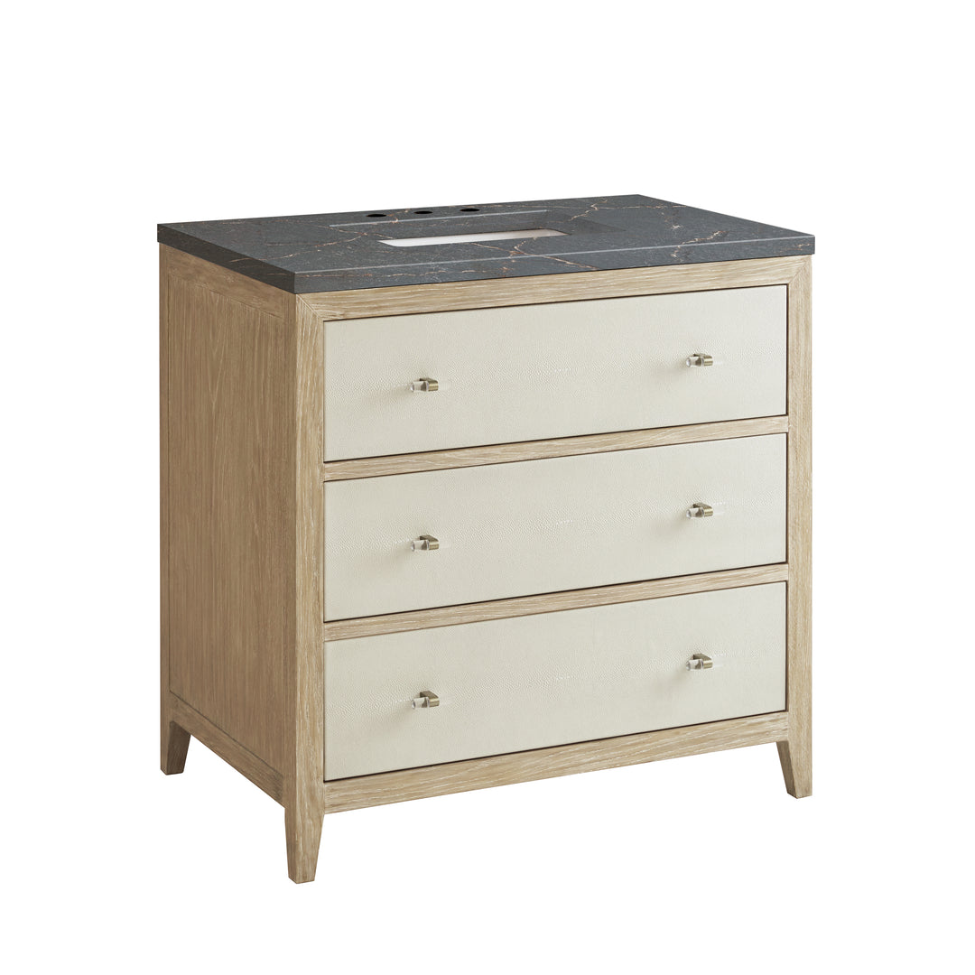 Celeste 36" Single Vanity, Sunwashed Oak with Embossed Shagreen w/ 3 CM Parisien Bleu Silestone Top