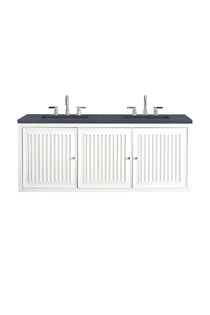 Athens 60" Double Vanity, Glossy White w/ 3 CM Charcoal Soapstone Silestone Top