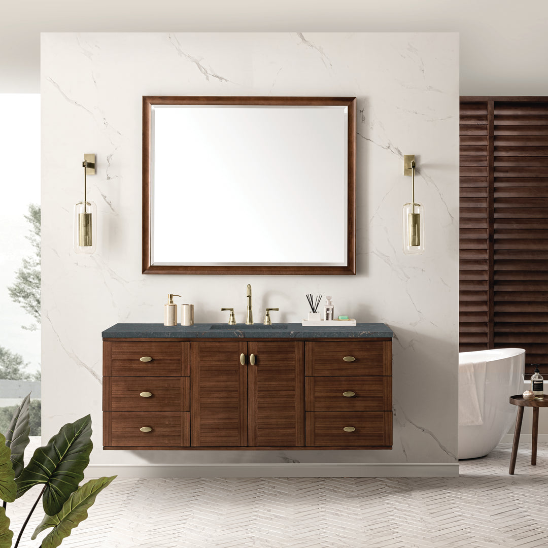 Amberly 60" Single Vanity, Mid-Century Walnut w/ 3 CM Parisien Bleu Top