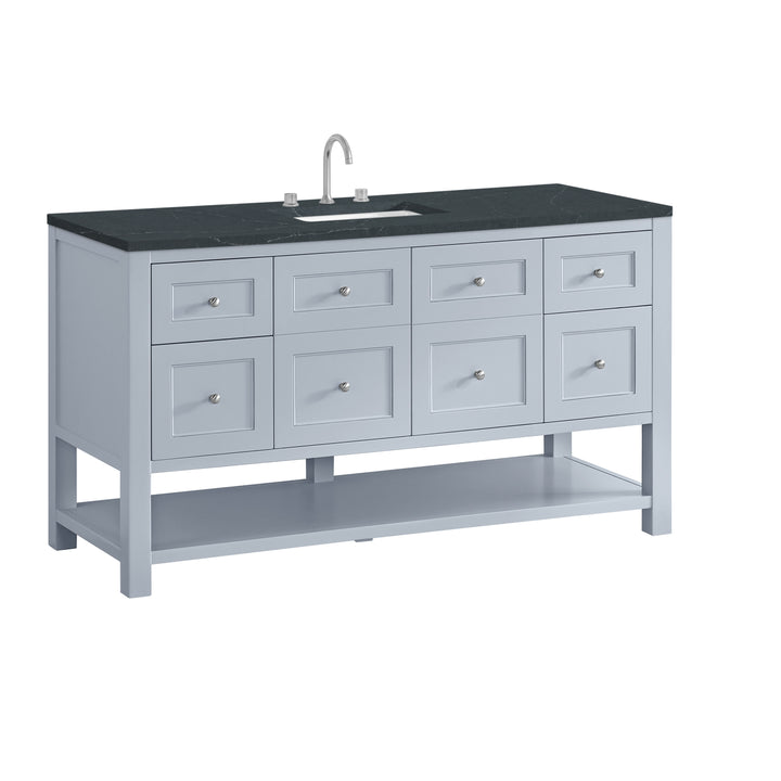 Breckenridge 60" Single Vanity, Serenity Blue, w/ 3 CM Charcoal Soapstone Quartz Top