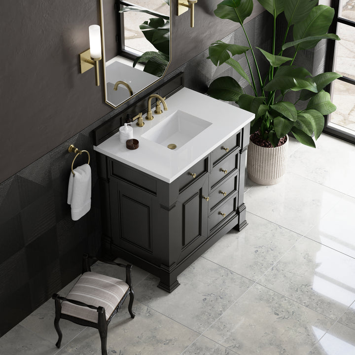 Brookfield 36" Single Vanity, Black Onyx,  w/ 3 CM White Zeus Silestone® Top