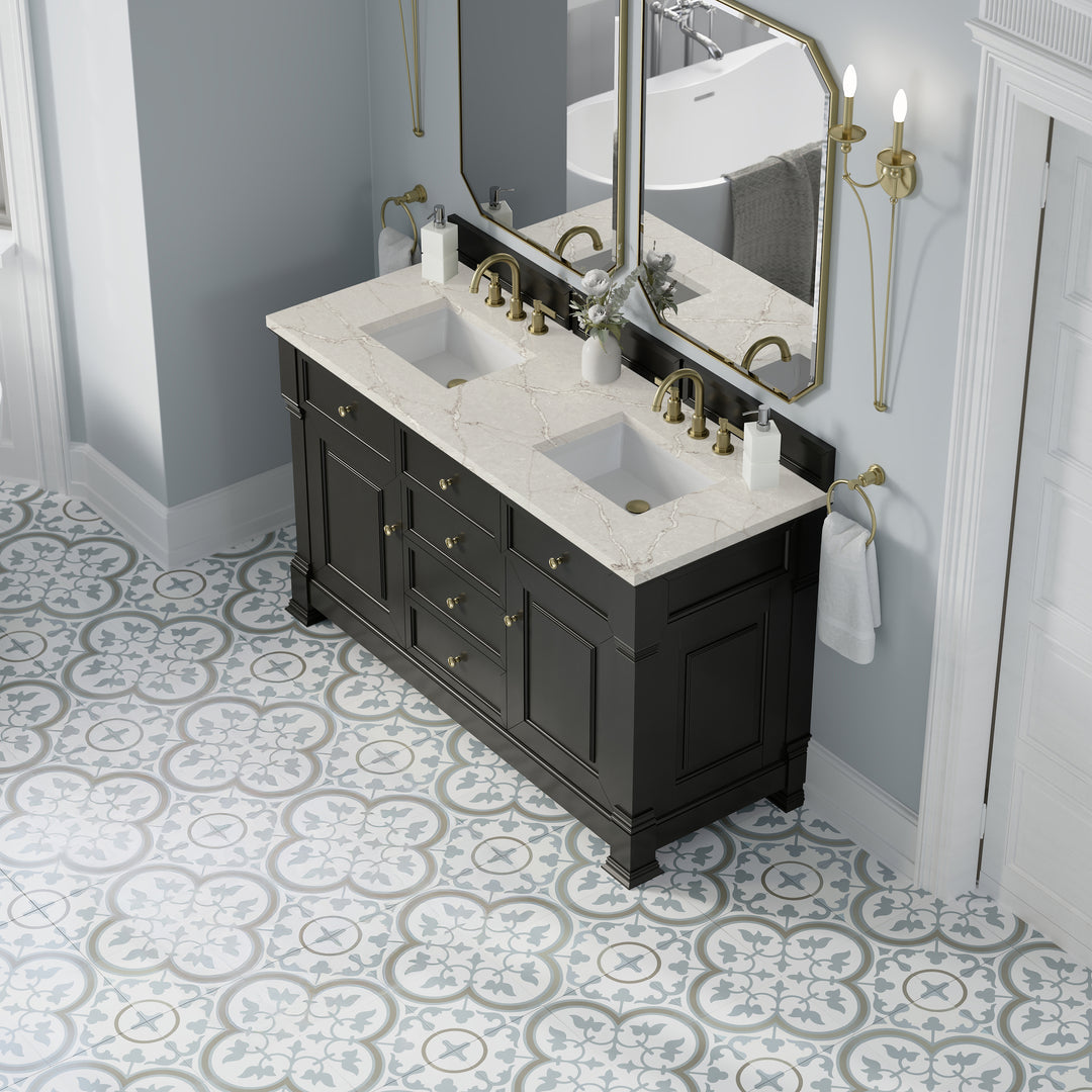 Brookfield 60" Double Vanity, Black Onyx w/ 3 CM Victorian Silver Silestone® Top
