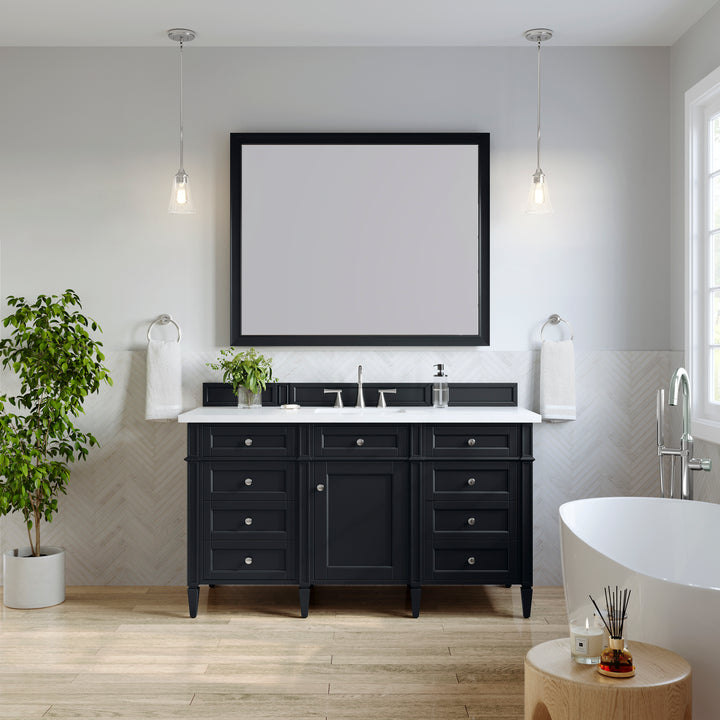 Brittany 60" Single Vanity, Black Onyx w/ 3 CM White Zeus Silestone Top