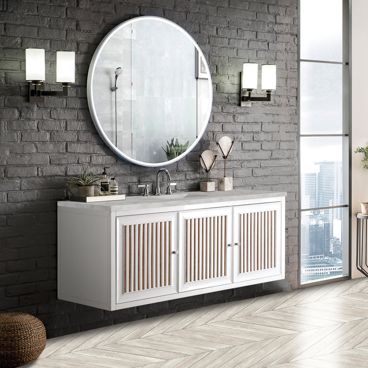 Athens 60" Single Vanity, Glossy White w/ 3 CM Victorian Silver Silestone Top