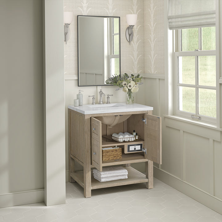 Breckenridge 30" Single Vanity, Whitewashed Oak w/ 3 CM Arctic Fall Solid Surface Top