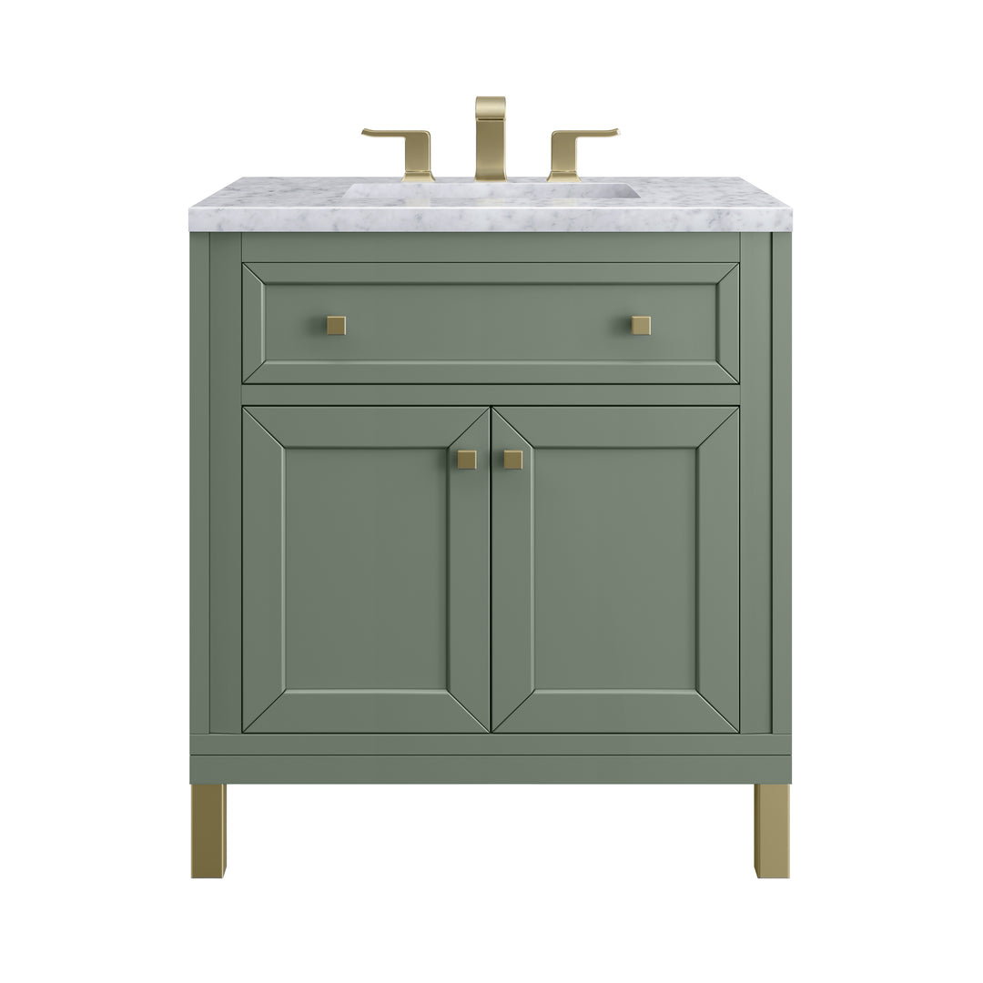 Chicago 30" Single Vanity, Smokey Celadon, w/ 3 CM Carrara Marble Top
