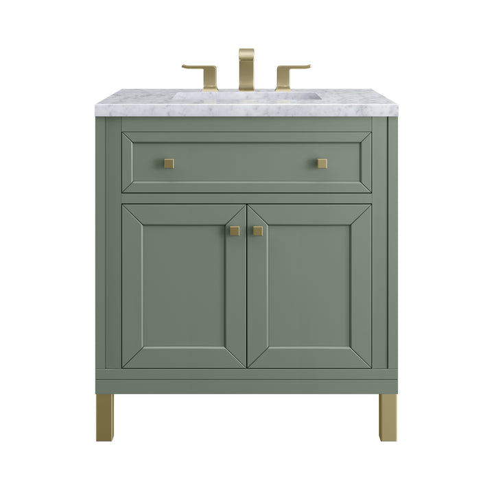 Chicago 30" Single Vanity, Smokey Celadon, w/ 3 CM Carrara Marble Top