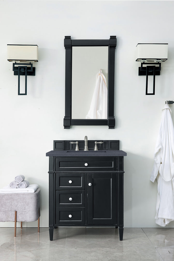 Brittany 30" Single Vanity, Black Onyx, w/ 3 CM Charcoal Soapstone Silestone Top
