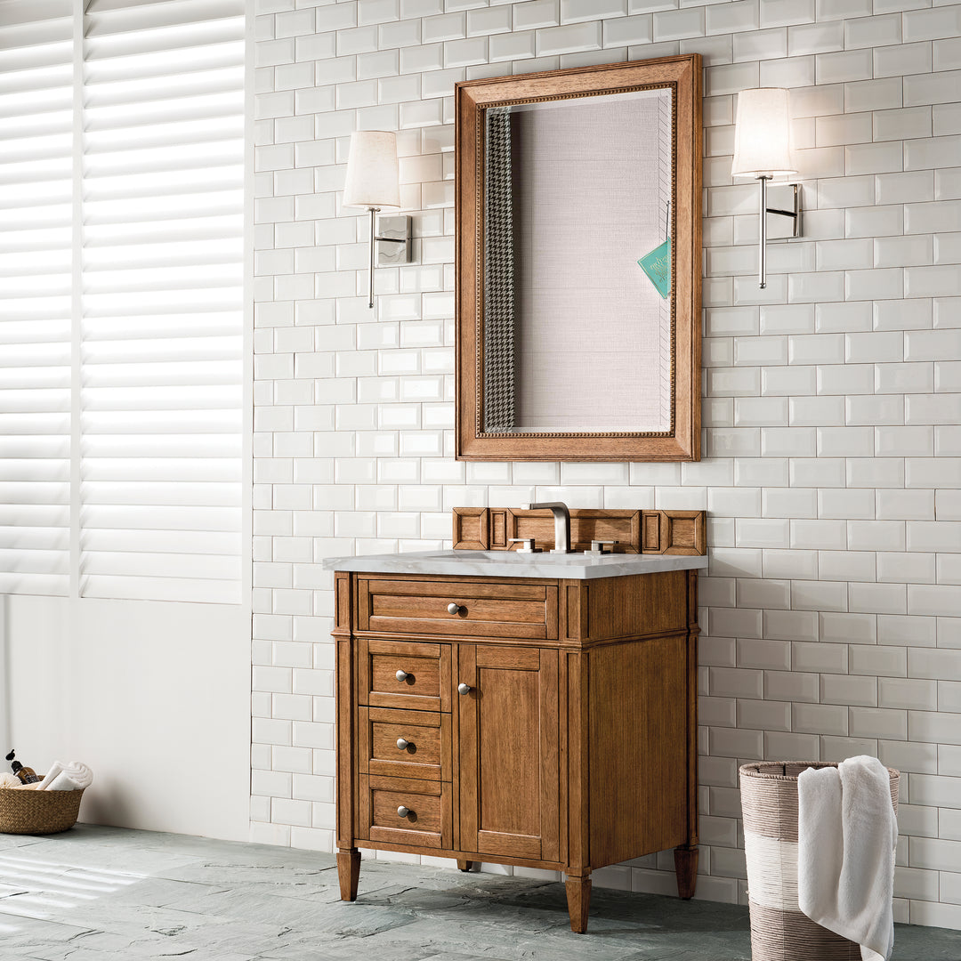 Brittany 30" Single Vanity, Saddle Brown, w/ 3 CM Victorian Silver Silestone Top