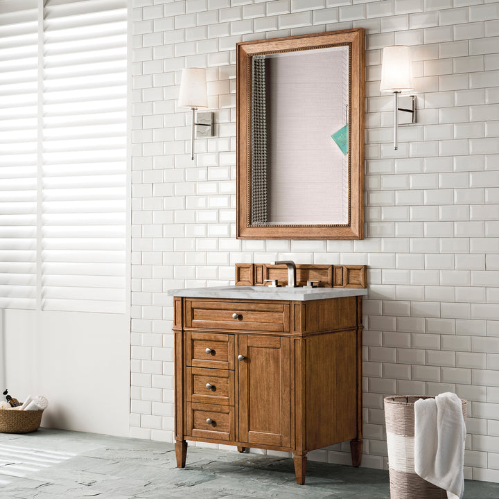 Brittany 30" Single Vanity, Saddle Brown, w/ 3 CM Victorian Silver Silestone Top