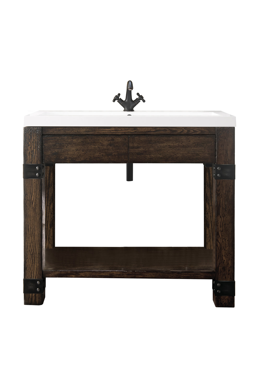 Brooklyn 39.5" Single Console Vanity, Rustic Ash w/ White Glossy Composite Stone Top