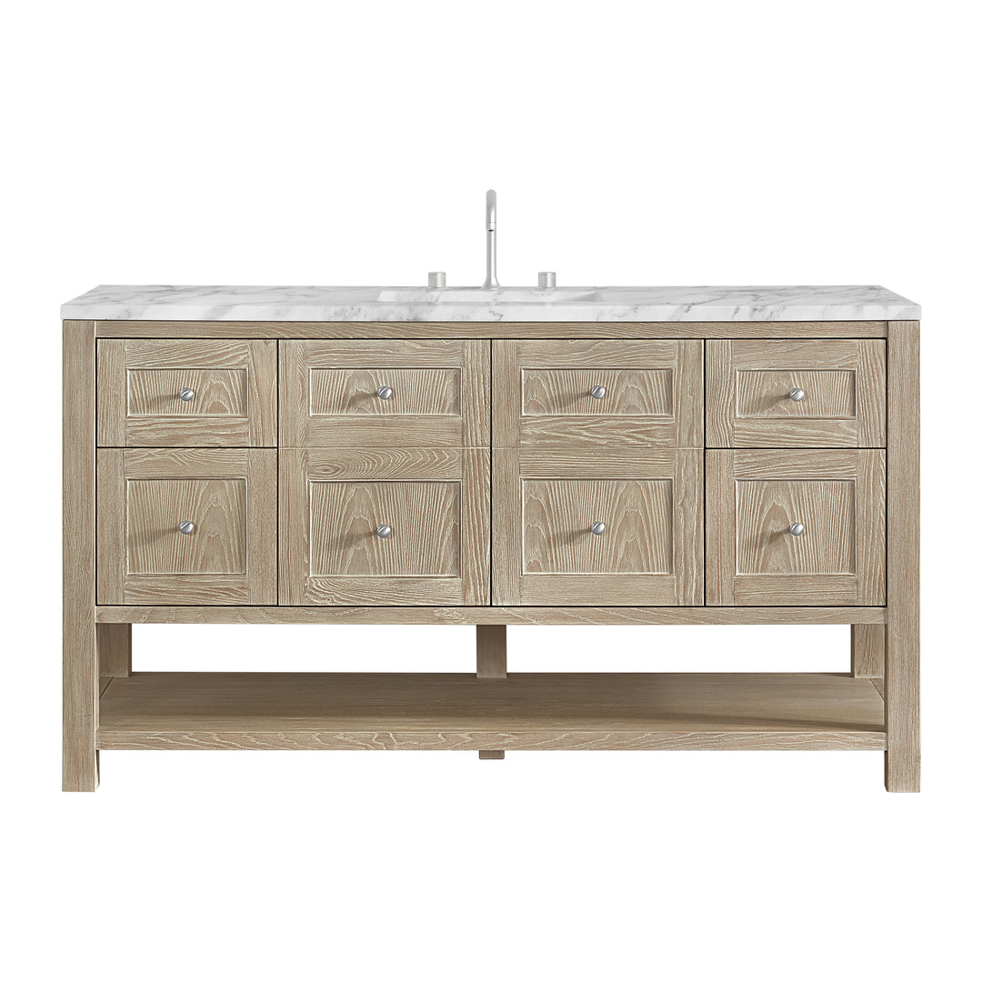 Breckenridge 60" Single Vanity, Whitewashed Oak, w/ 3 CM Carrara Marble Top