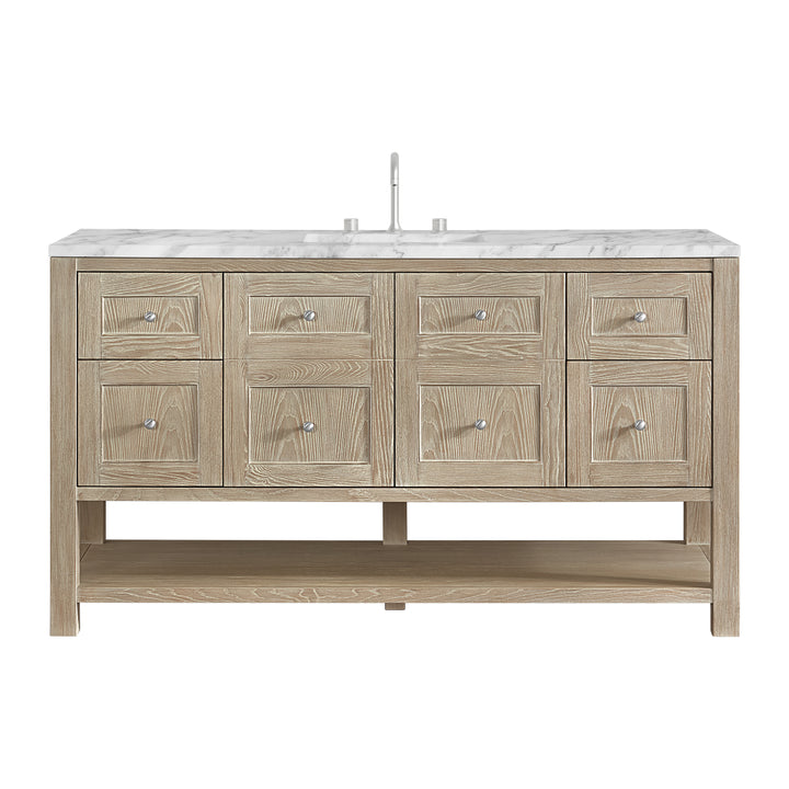 Breckenridge 60" Single Vanity, Whitewashed Oak, w/ 3 CM Carrara Marble Top