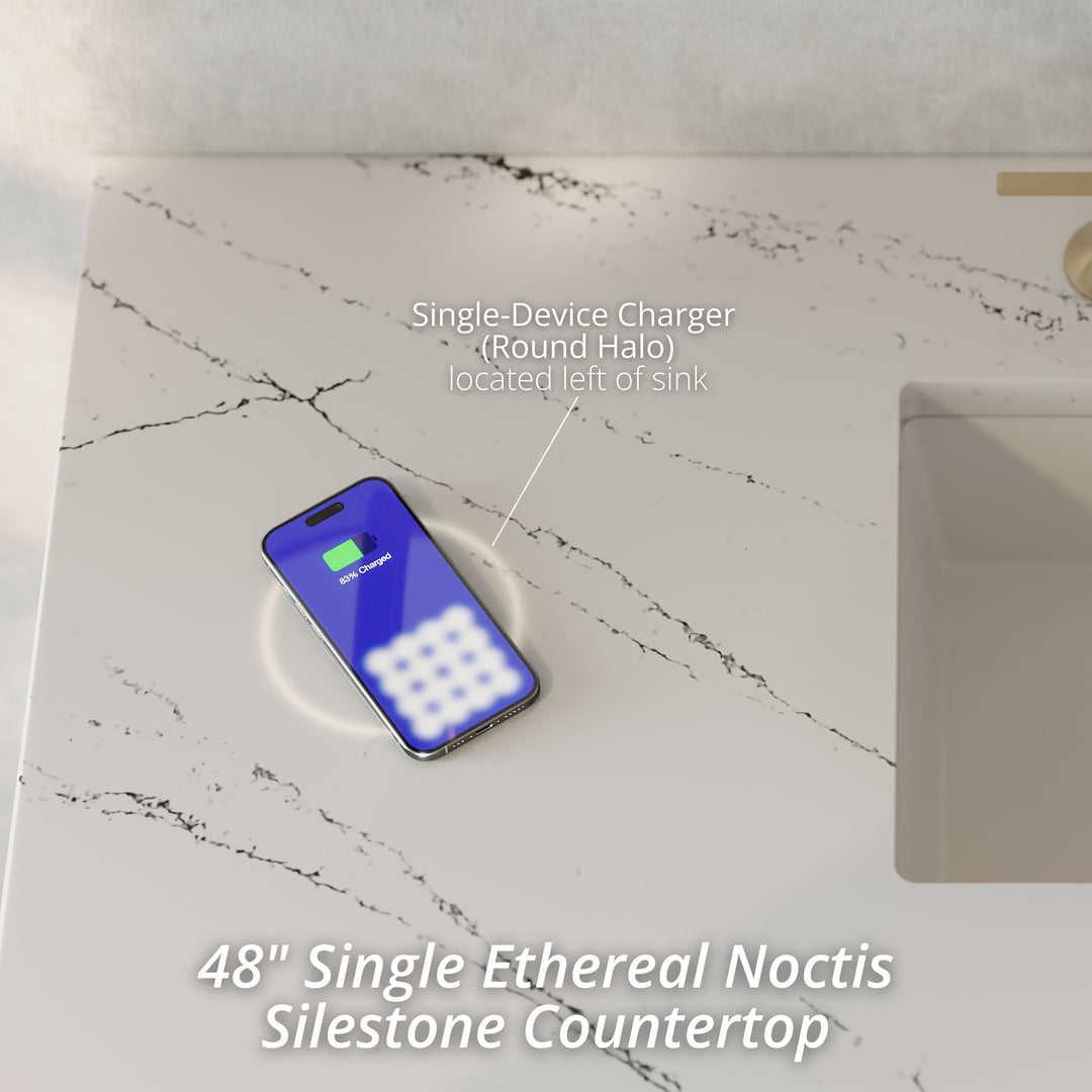 Emmeline 48" Single Vanity, Pebble Oak w/ 3 CM Ethereal Noctis Silestone Top w/ FreePower Wireless Charger