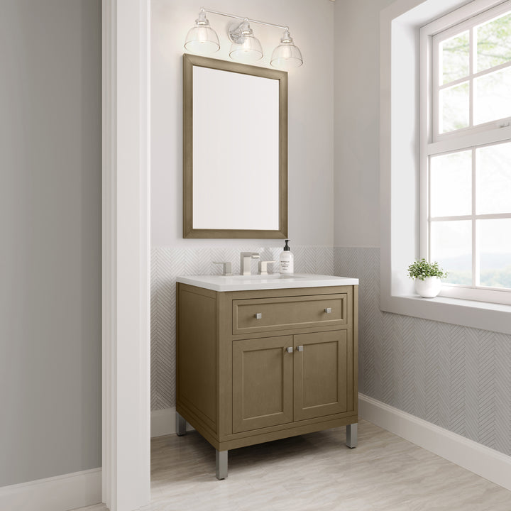 Chicago 30" Single Vanity, Walnut Whisper, w/ 3 CM White Zeus Silestone® Top