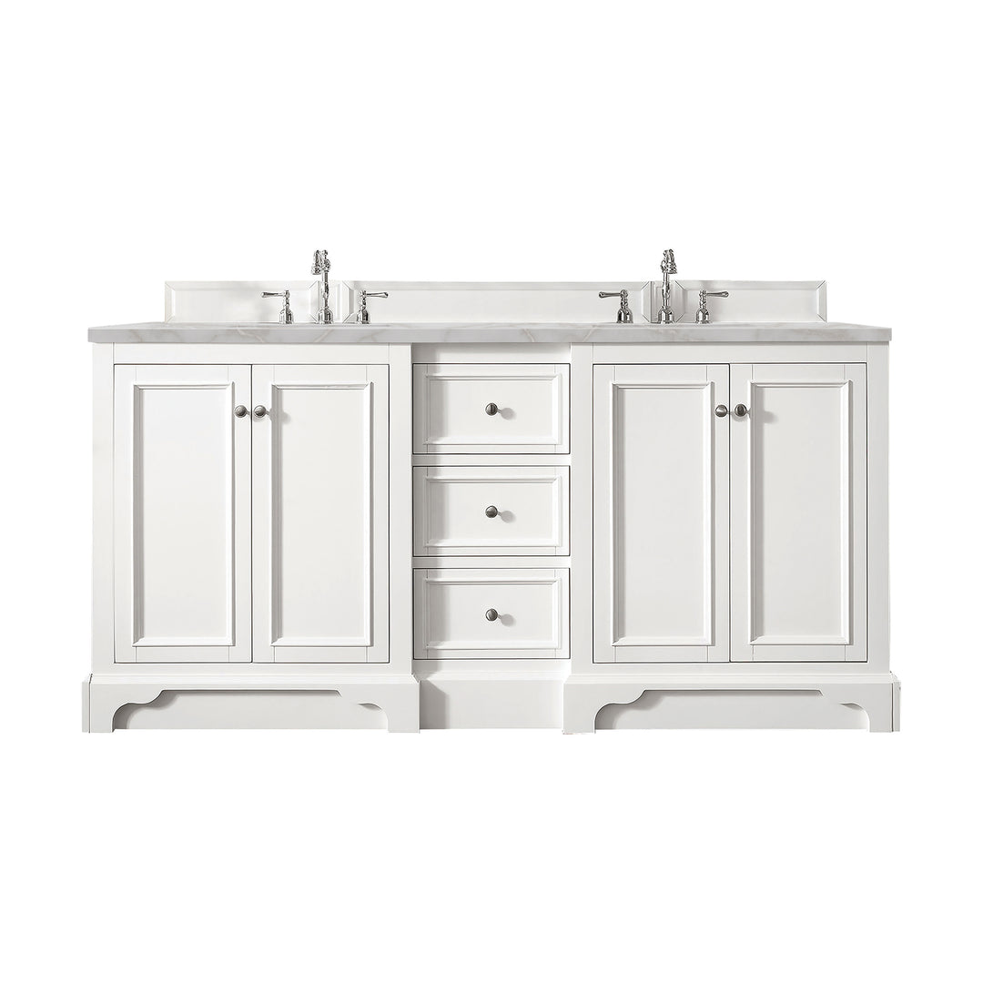 De Soto 72" Double Vanity, Bright White w/ 3 CM Victorian Silver Silestone Top