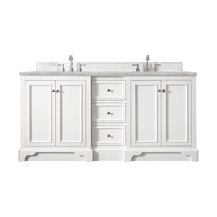 De Soto 72" Double Vanity, Bright White w/ 3 CM Victorian Silver Silestone Top